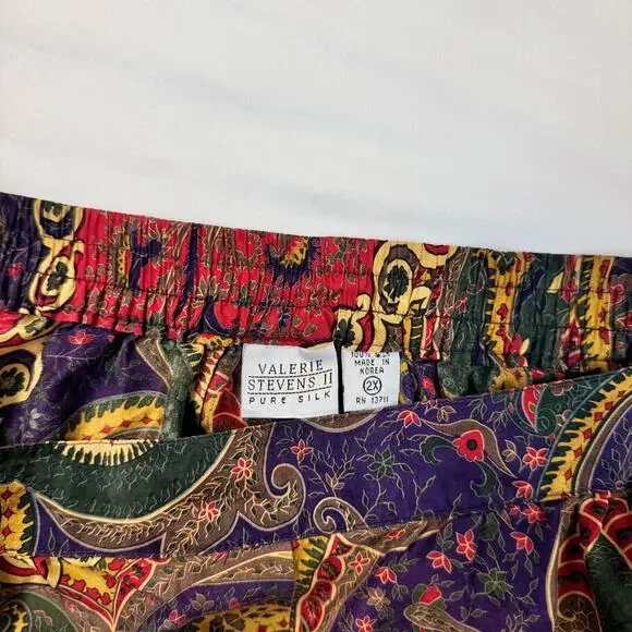 Valerie Stevens Pure Silk Paisley Midi Skirt Women’s 2XL Vintage Boho 90s Retro - Picture 8 of 15